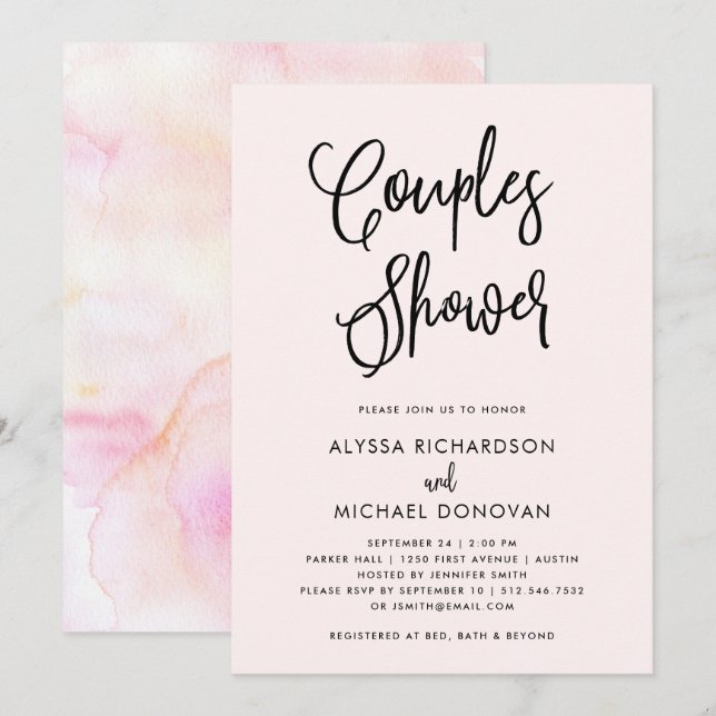 Invitación Rubor Boho Watercolor | Ducha de parejas (Anverso / Reverso)