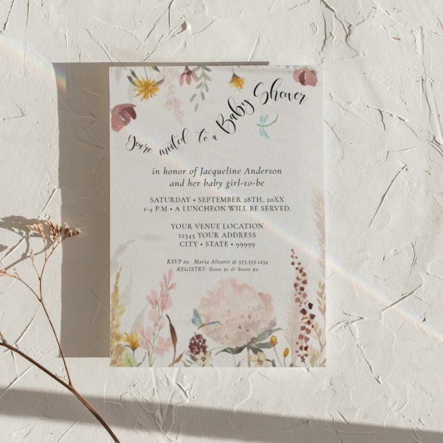 Invitación Rubor BOHO Watercolor Floral Mariposa Niña (Subido por el creador)