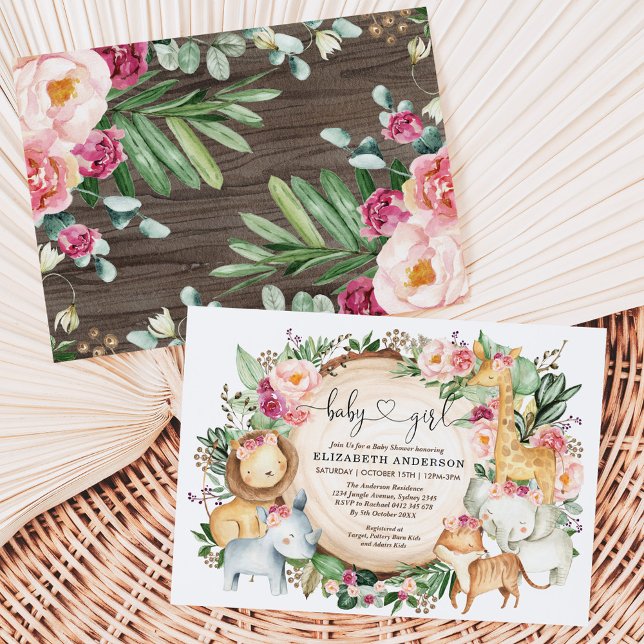 Invitación Rubor Borgoña Floral Safari Jungle Baby Shower (Subido por el creador)