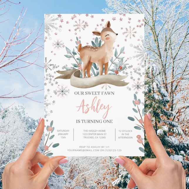 Invitación Rubor Bosque de Invierno 1er Cumpleaños (Subido por el creador)