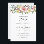 Invitación Rubor Botanical Watercolor 21ª Fiesta de cumpleaño<br><div class="desc">Invitaciones florales de cumpleaños más elegantes en la tienda Little Bayleigh</div>