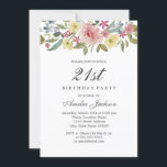 Invitación Rubor Botanical Watercolor 21ª Fiesta de cumpleaño<br><div class="desc">Invitaciones florales de cumpleaños más elegantes en la tienda Little Bayleigh</div>