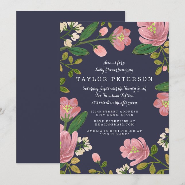 Invitación Rubor Bouquet Baby Shower (Anverso / Reverso)