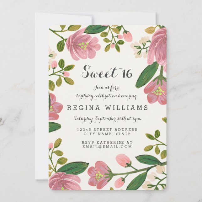 Invitación Rubor Bouquet Sweet 16 (Anverso)