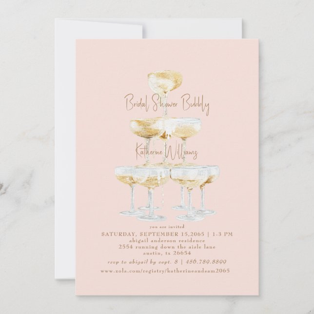Invitación Rubor Bridal Shower Bubbly Champagne (Anverso)