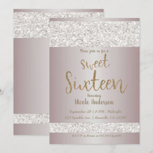 Invitación Rubor Brillo Brillo Blanco Rosa Dulce 16 Dieciséis