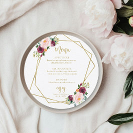 Invitación Rubor Burgundy Floral Bridal Shower Round Menú