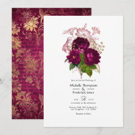 Invitación Rubor Burgundy Gold Shabby Boda floral Código QR