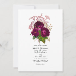 Invitación Rubor Burgundy Gold Shabby Boda floral Código QR