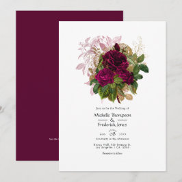 Invitación Rubor Burgundy Gold Shabby Boda floral Código QR