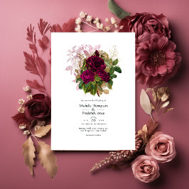 Invitación Rubor Burgundy Gold Shabby Boda floral Código QR