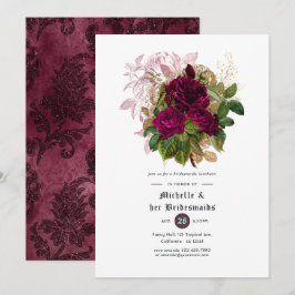Invitación Rubor Burgundy Gold Shabby Bridesmaids Luncheon