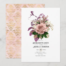 Invitación Rubor Burgundy Gold Shabby Floral Bachelorette