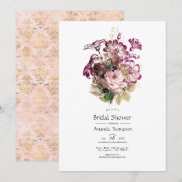 Invitación Rubor Burgundy Gold Shabby Floral Bridal Shower