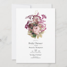 Invitación Rubor Burgundy Gold Shabby Floral Bridal Shower