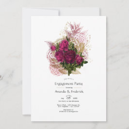 Invitación Rubor Burgundy Gold Shabby Floral Engagement Party