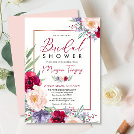 Invitación Rubor Burgundy & Navy Blue Floral Bridal Shower