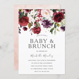 Invitación Rubor Burgundy Watercolor Baby Shower & Brunch