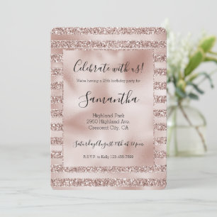 Invitación Rubor Champagne Purpurina Rosa Glam Stripes   