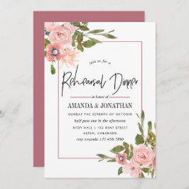 Invitación Rubor color agua y cena de ensayo de oro Rosa