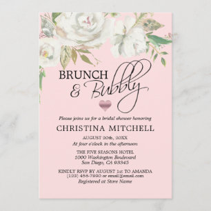 Invitación Rubor color de agua blanco floral rosado brunch y 