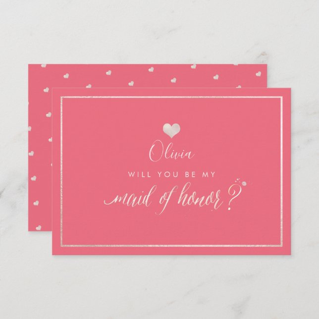 Invitación Rubor+Coral iridiscente pixDezines, doncella de ho (Anverso / Reverso)