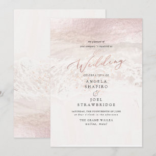 Invitación Rubor Costero + Burbujas de Champán Boda Elegante
