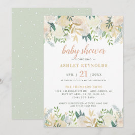 Invitación Rubor Cream Gold Floral Greenery Chica Baby Shower