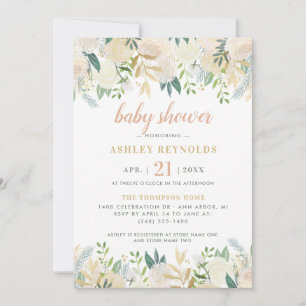 Invitación Rubor Cream Gold Floral Greenery Chica Baby Shower