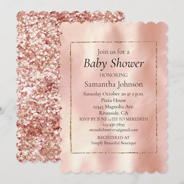 Invitación Rubor Cream White Piel de vaca Baby Shower (Anverso / Reverso)