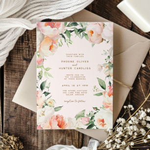 Invitación Rubor Crema rosa Peony Boda de vegetación floral