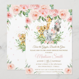 Invitación Rubor de animales selváticos mellizos florales ros