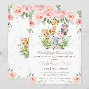Invitación Rubor de animales selváticos mellizos florales ros