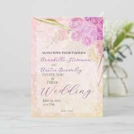 Invitación Rubor de Atardecer Bouquet de Rosa Brillante con L