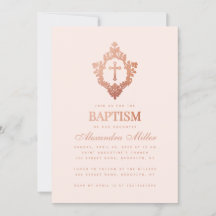 Rubor de Bautizo de Niña Rosa Pastel Cruz de Oro e