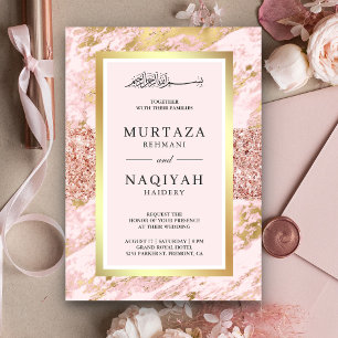 Invitación Rubor de brillo de oro rosa Mármol rosa boda musul