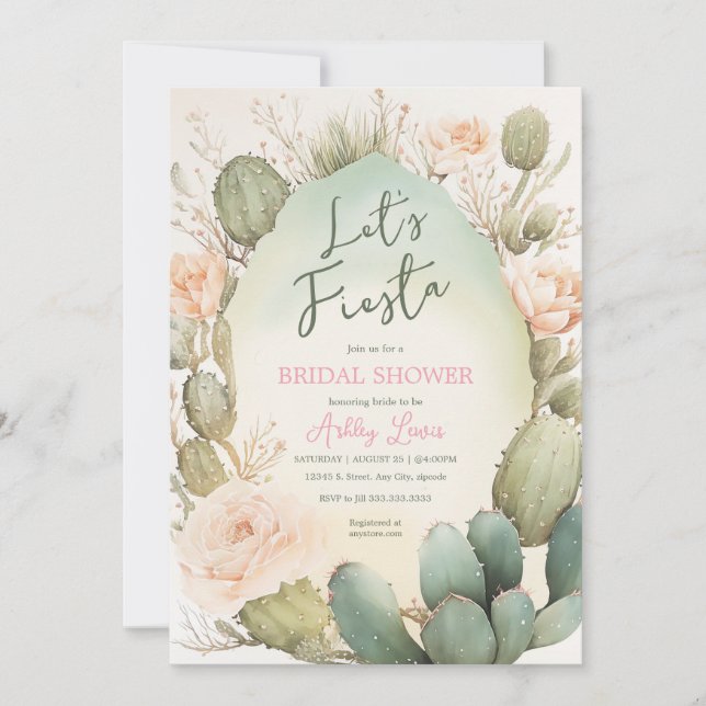 Invitación Rubor de Cactus Boho Vegetación Desierto (Anverso)
