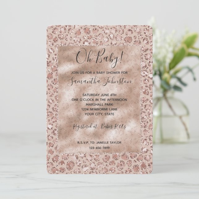 Invitación Rubor de Crema de Melocotón Estampado Leopardo Bri (Anverso de pie)