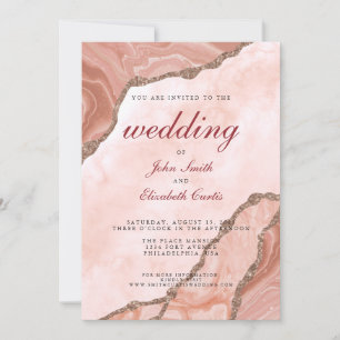 Invitación Rubor de Crema Elegante Ágata Rosa Suave Dorado Bo