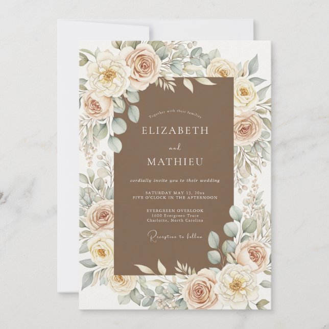 Invitación Rubor de Crema Floral Romance Boda (Anverso)