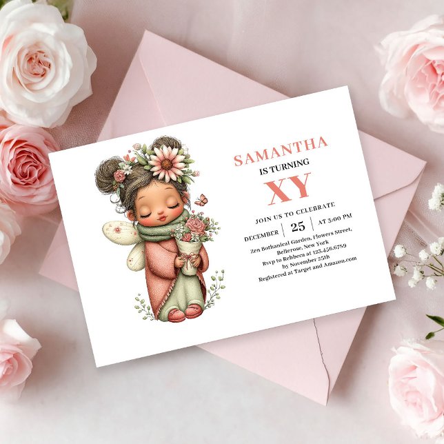 Invitación Rubor de cumpleaños de niña hada mágica rosa paste (Magical Fairy Girl Birthday Blush Pastel Pink invitation)