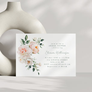 Invitación Rubor de Ducha de Novia Rosa Acuarela Peonía Flora