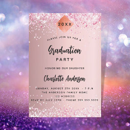 Invitación Rubor de graduación rosa brillo niña