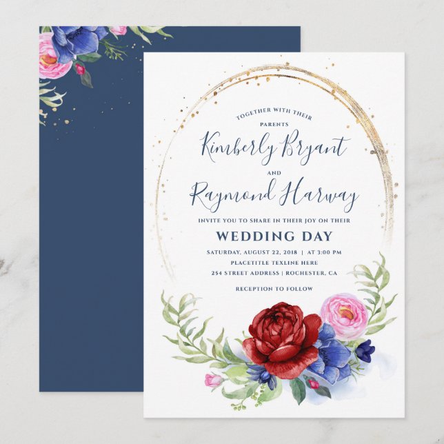 Invitación Rubor de la Marina de Borgoña y Boda de Rústica de (Anverso / Reverso)