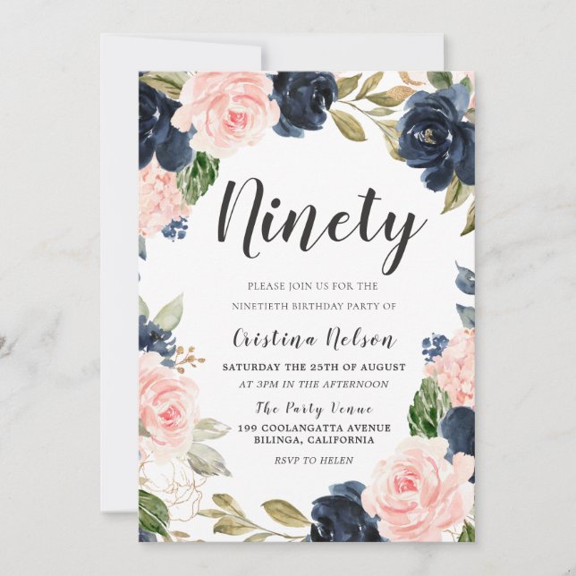 Invitación Rubor de la marina flora fiesta de cumpleaños núme (Anverso)