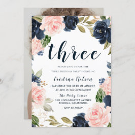 Invitación Rubor de la Marina Flores tercer Fiesta de cumplea