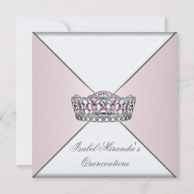 Invitación Rubor de marfil Tiara Classy Quinceanera 15th Fies (Anverso)