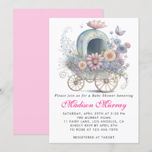 Invitación Rubor de Niña Rosa Floral Cochecito de Bebé Shower