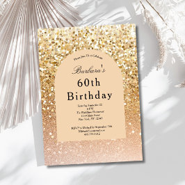 Invitación Rubor de Oro de Champán Brillo Rosa Cumpleaños 60