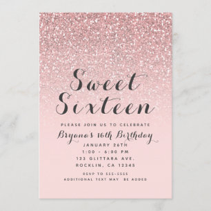 Invitación Rubor de Oro Rosa Brillo Dulce Fiesta de 16